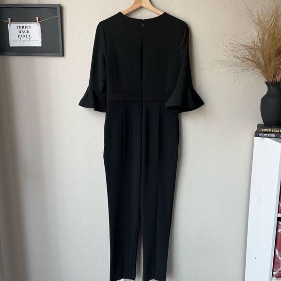 Black Halo Brooklyn Jumpsuit Black Bell Sleeve Pantsuit Size 4 - Picture 9 of 13